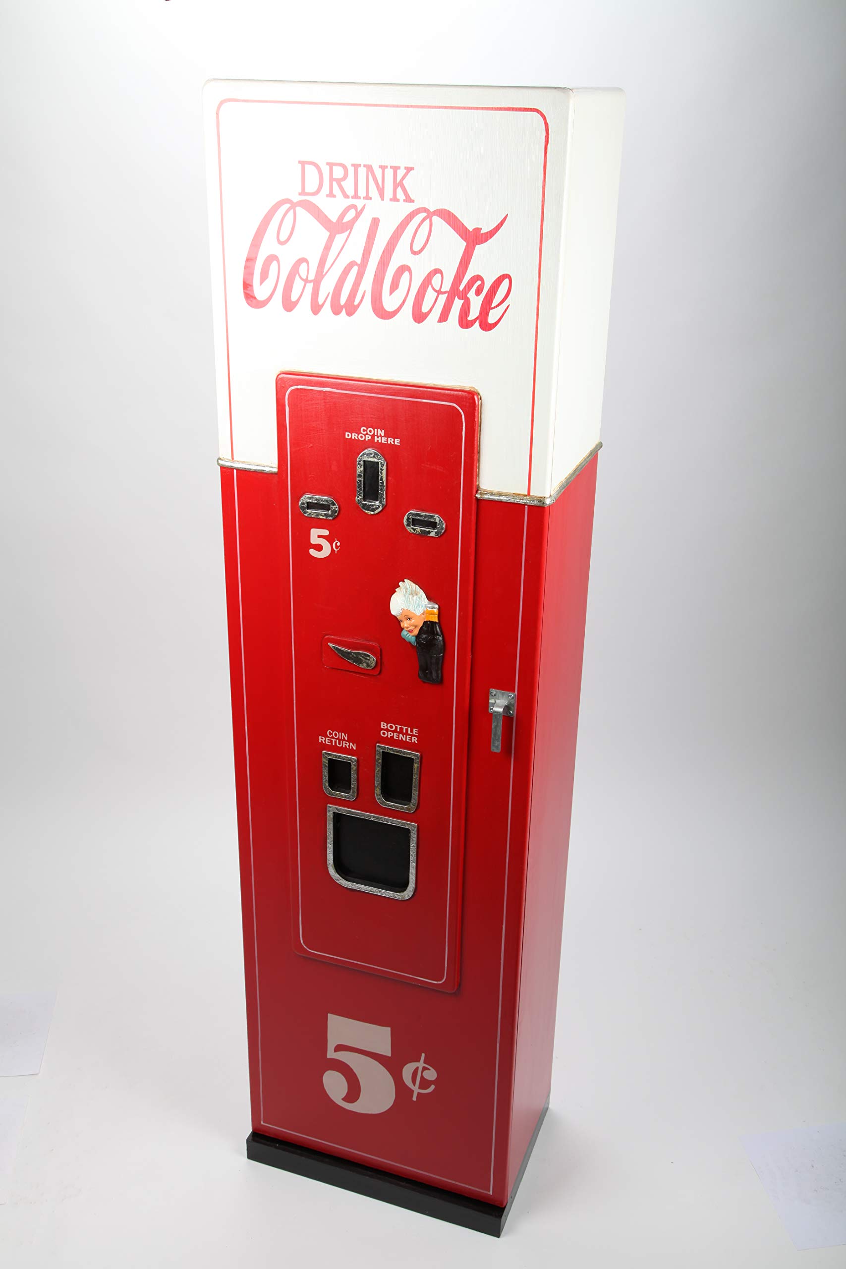 Design-Schrank Getränke-Automat, Regal aus Holz, Lifestyle-Möbel im Retrolook, rot/weiß, 150cm
