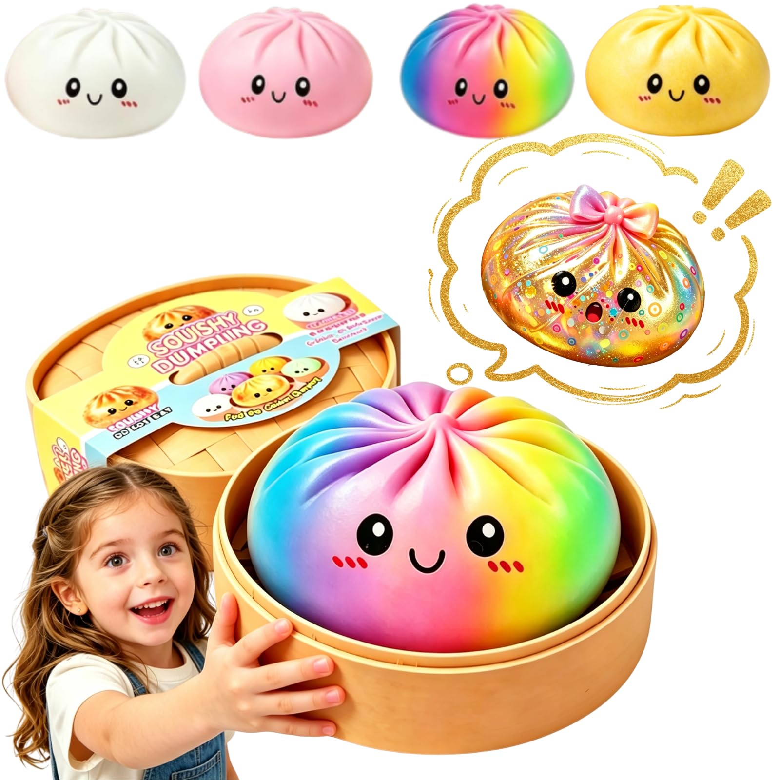 10 Inch Giant Random Dumpling Squishies Mystery Box, 1pcs Surprise Big Jumbo Dumpling Squishies Large Huge Mega Dumplings Rainbow Stress Ball Soft Stress Relief Fidget for Kids Adults