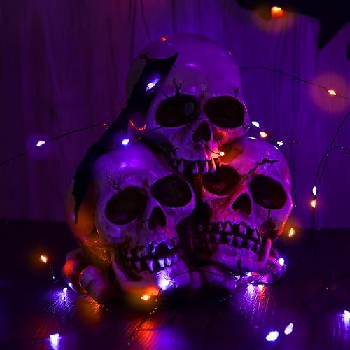 Miniatura 7 de Lomotech Paquete de 2 luces solares de Halloween, 33 pies, 100 luces LED naranja y morado de Halloween, impermeables, 8 modos de luces parpadeantes,