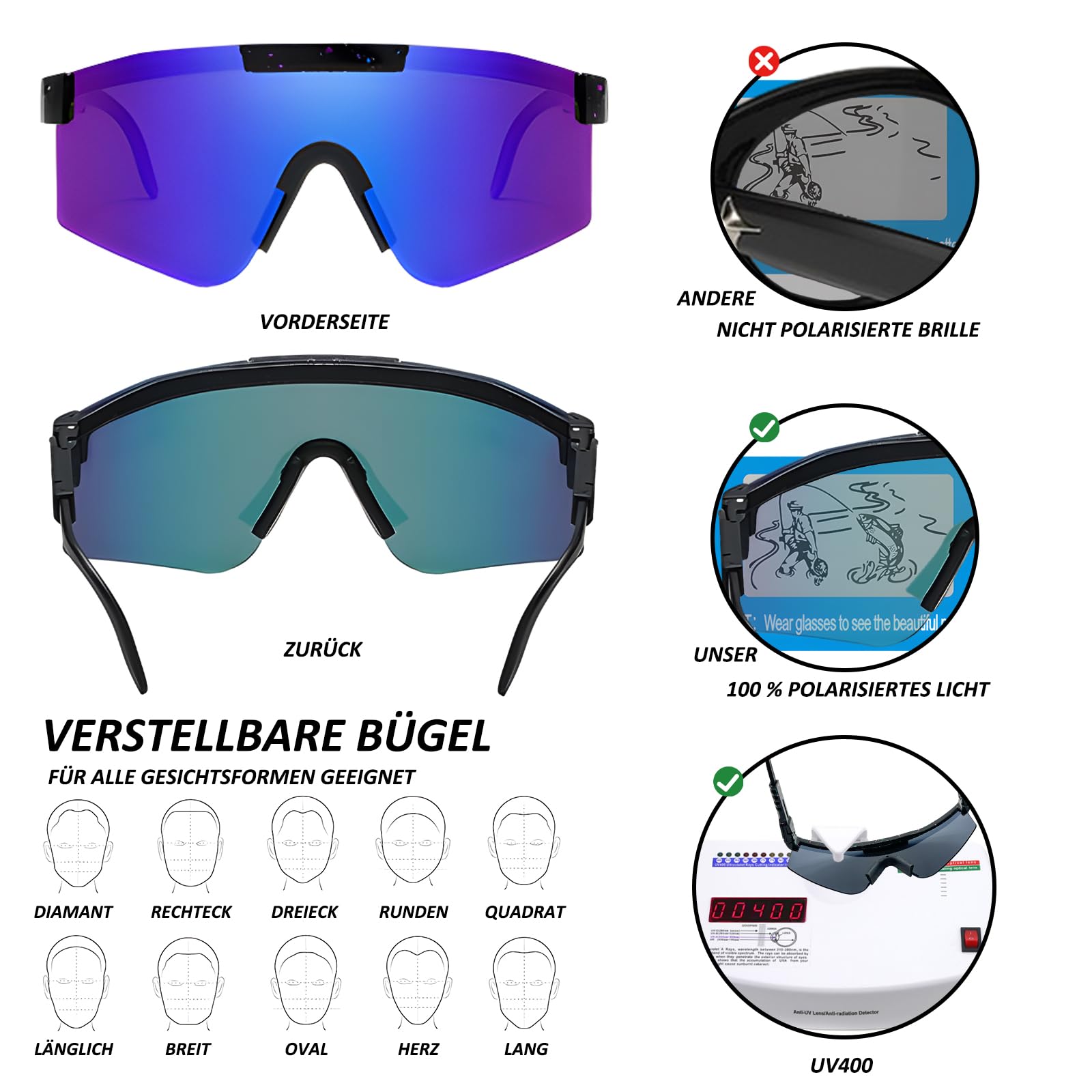 DADAPANGHU Occhiali da Ciclismo, Occhiali da Sole Sportivi, Occhiali Ciclismo, Occhiali Bici, Occhiali Veloci, Occhiali Montagna