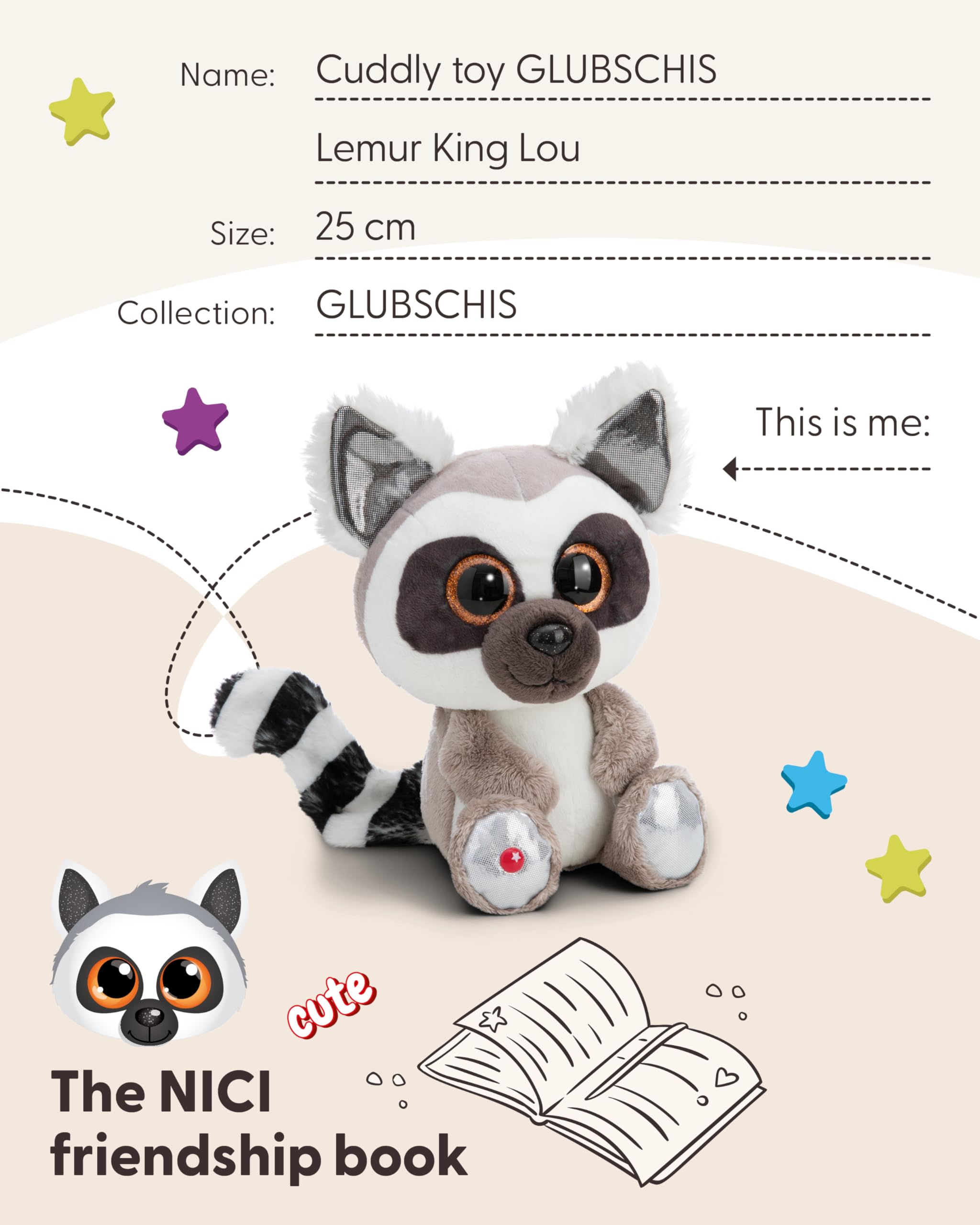 Pluszowa przytulanka GLUBSCHIS Lemur King Lou 25cm biały - Miękka maskotka z mięciutkiego pluszu, uroczy pluszak do przytulania i zabawy, dla dzieci i dorosłych