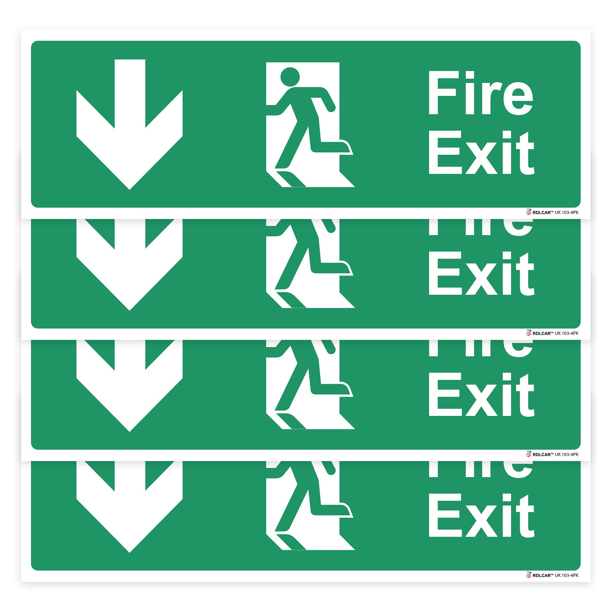 Fire Exit Down Sign Pack of 4 300cm x 150cm Self Adhesive Fire Exit Signs and Stickers Down Arrow for Indoor and Outdoor Safety