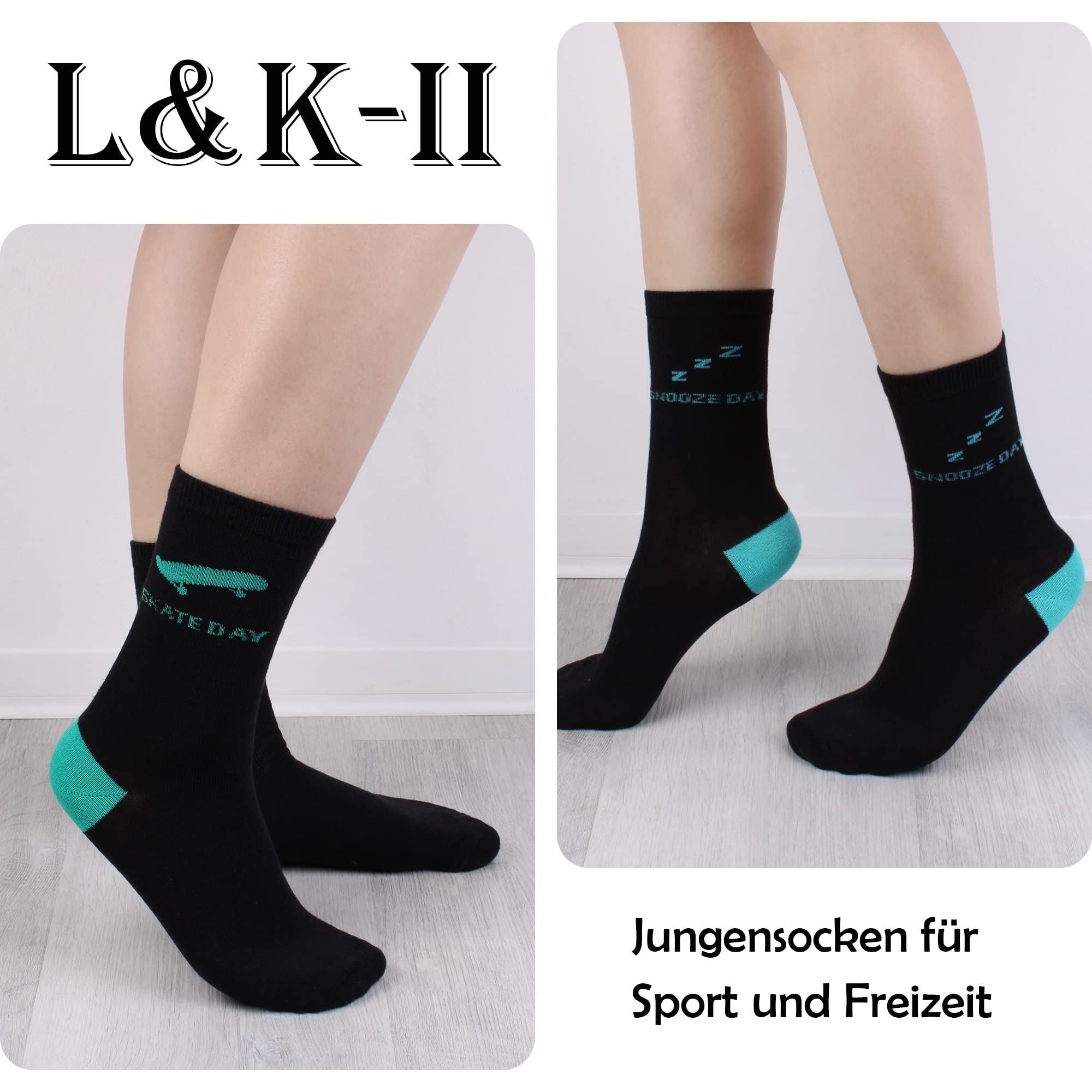 L&K-II 10/12 Chaussettes enfants coton hiver motifs fusée football Dino