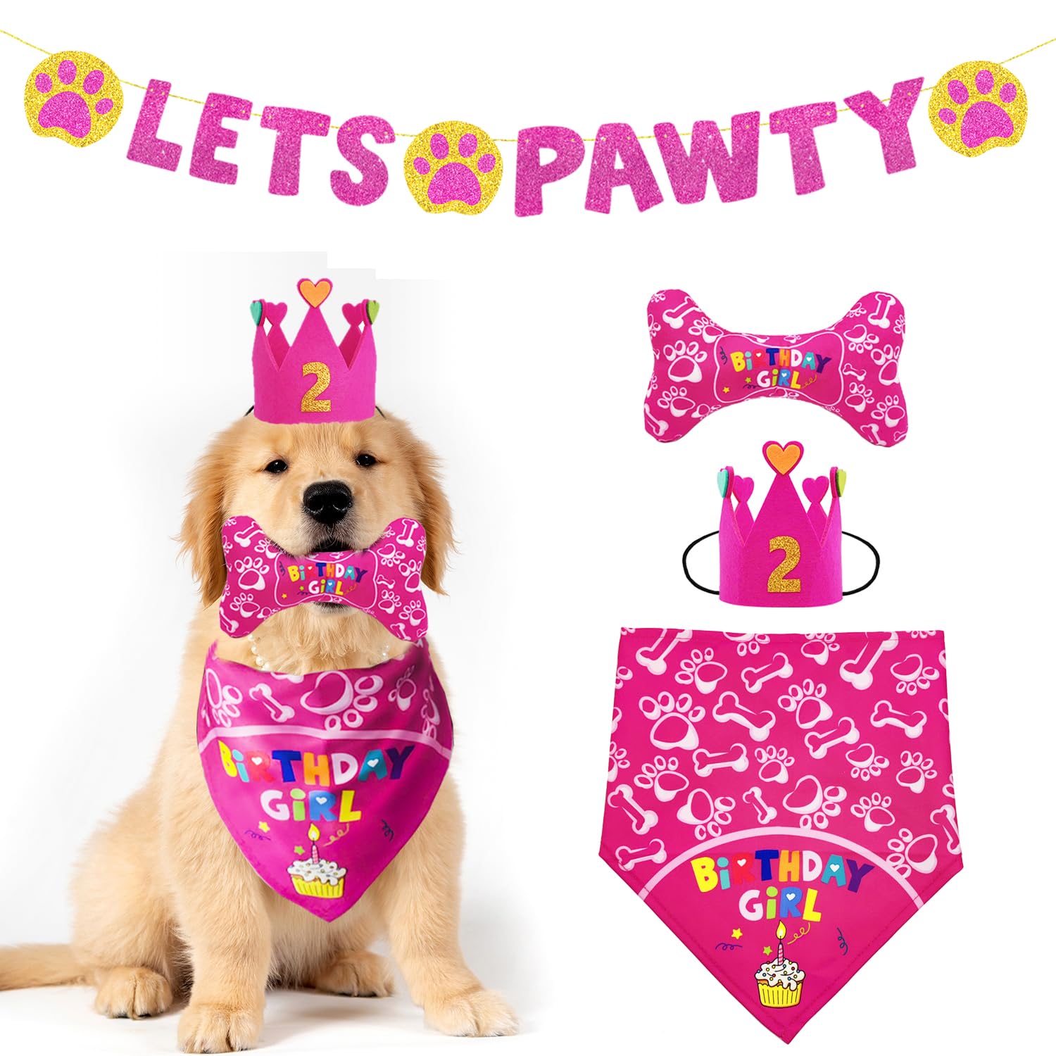 IDOLPET Dog Birthday Boy Bandana Hat Toy Set Pet Happy Birthday Party Supplies Triangle Bibs with Cute Bone Dog Birthday Scarf Accessories and
