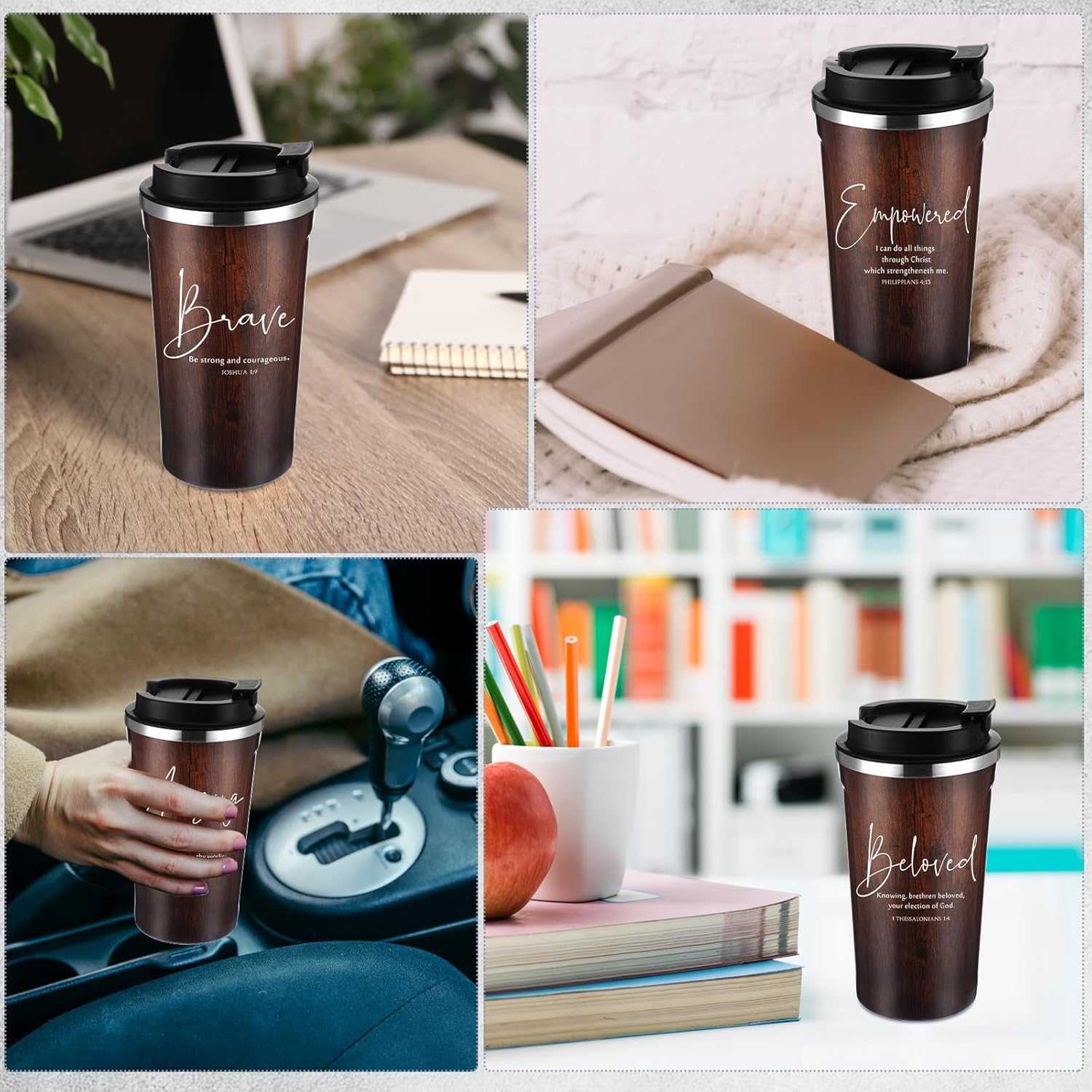 Meanplan 10 Set Christian Gift Bible Verse Tumbler Bulk 17oz Coffee Cup Religious Jesus Christian Tumbler Inspirational Mug for Men Women Church Holy Week Teacher Pastor (Wood, Bible Words Theme) - Image 5