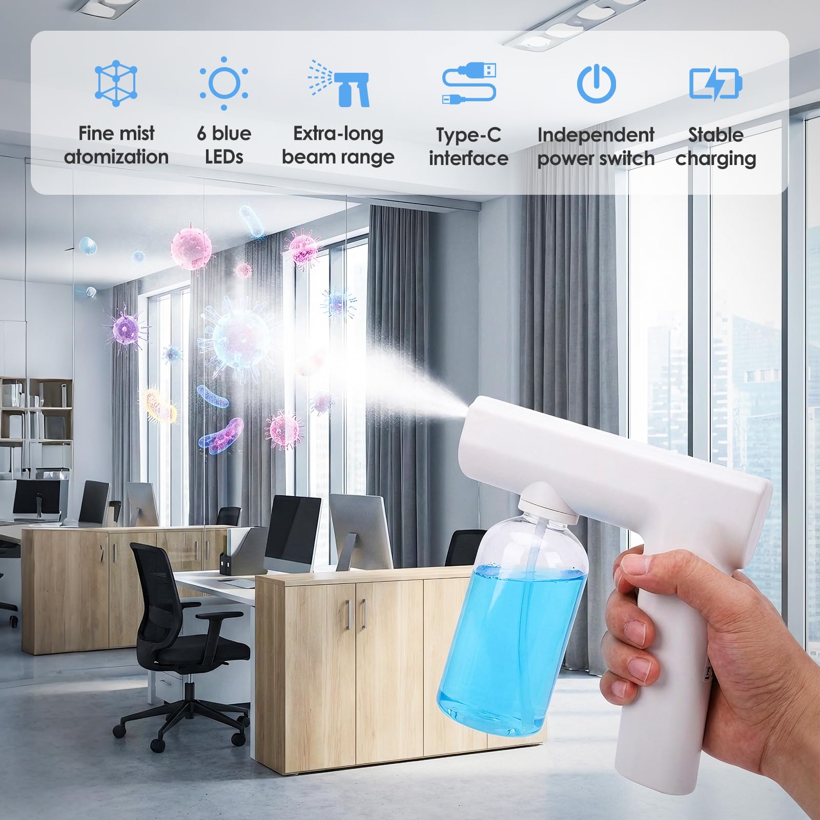 Buachois Atomizzatore Elettrico 250ml, Spruzzatore a Mano Nebulizzatore per Casa Auto Ufficio, Leggero e Portatile con Ugello ad Alta Prestazione (Bianca)