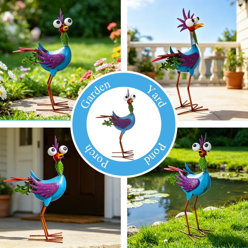 Metal Wacky Rooster Garden Statue for Patio, Backyard, Lawn image 5
