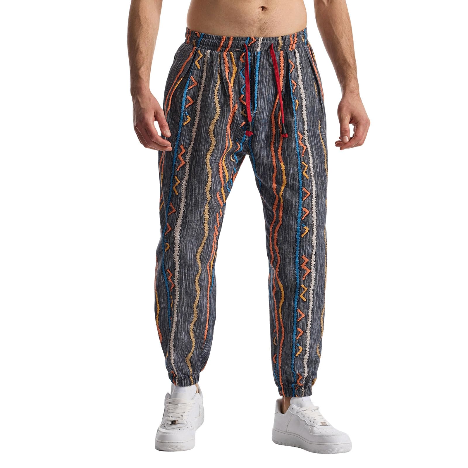 MakingDa Herren-Jogginghose aus Baumwolle mit elastischem Bund, Paisley bedruckter, Hippie-Stil Weite Beinhose, Lockere Passform, bequem für Strand, Spazierengehen, Laufen und Joggen