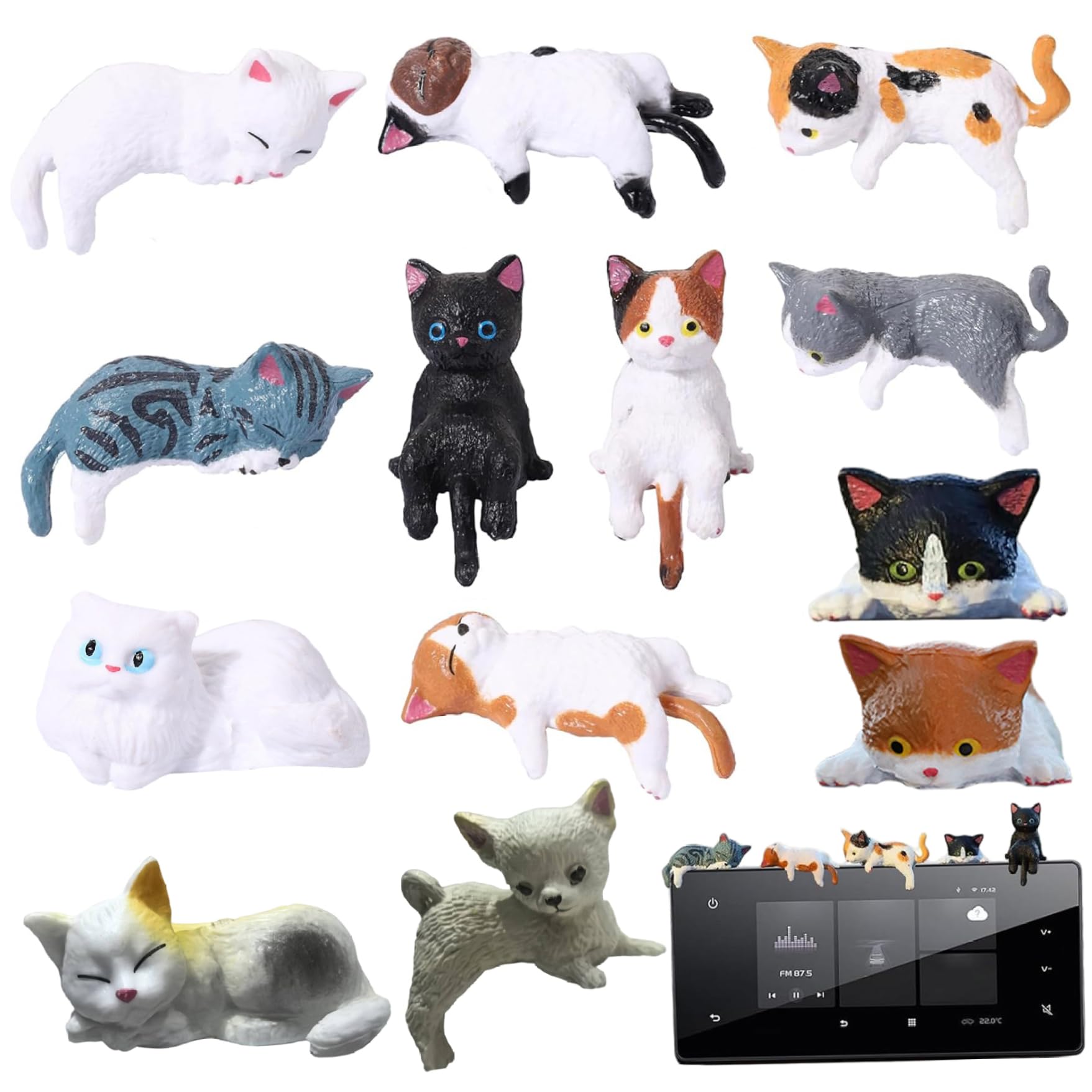 Takingup Mini Cat Figurines, Resin Tiny Cat Statues, 13Pcs, Cute, for Desk Dashboard Bookshelf and Office Decor