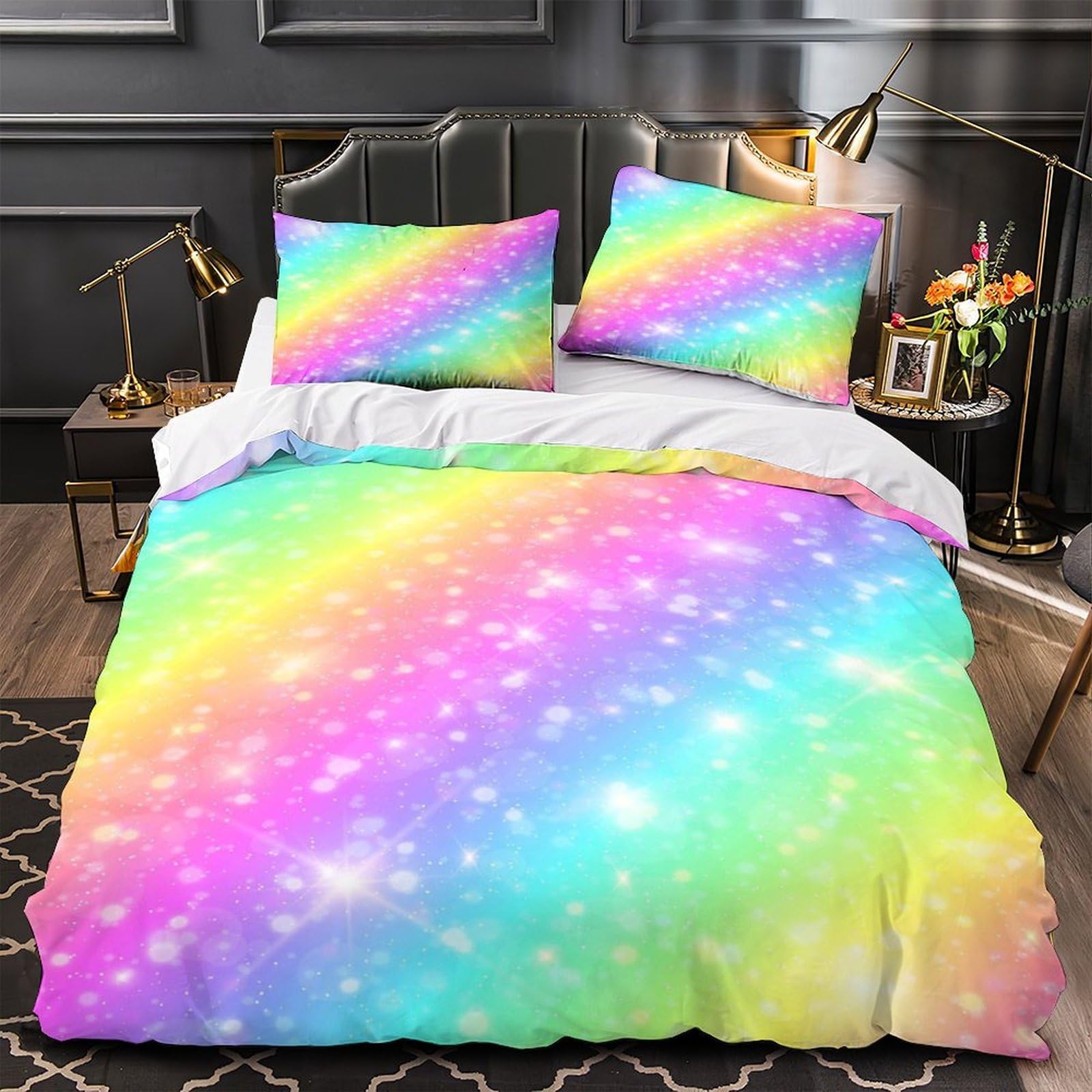 Housse de Couette Paillettes 260x220cm Sans Froissage Parure Lit Enfant Légère