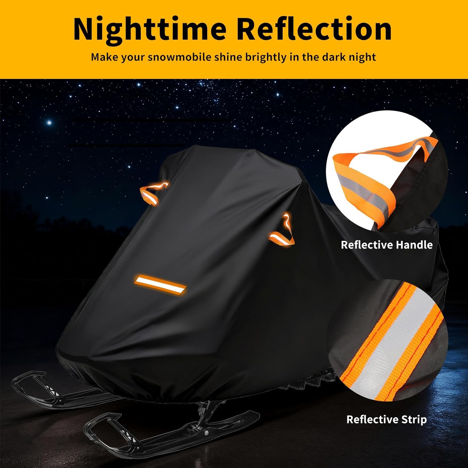 Snowmobile Cover, 420D Durable Oxford Fabric Waterproof sled ski Cover with Reflective Handles, Elastic Bottom (Black L Fits Length 130" x 51" x 48")