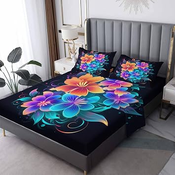 Floral Sheets Twin Size - Colorful Ombre Flower Bed Sheets, Soft Microfiber & Deep Pocket & Wrinkle Free Patterned Bedding Sheets & Pillowcases, 3 Piece  1 Fitted Sheet, 1 Flat Sheet, 1 Pillow Case