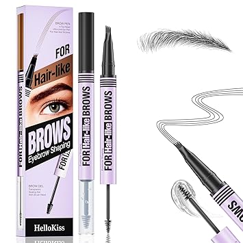 Microblading Eyebrow Pencil, 2-in-1 Dual-Ended Eyebrow Pen, Micro-Fork Tip, Micro-Fork Tip & 4 Tipped Spoolie Brush, Precise Brow Pen Natural Makeup Effect Black