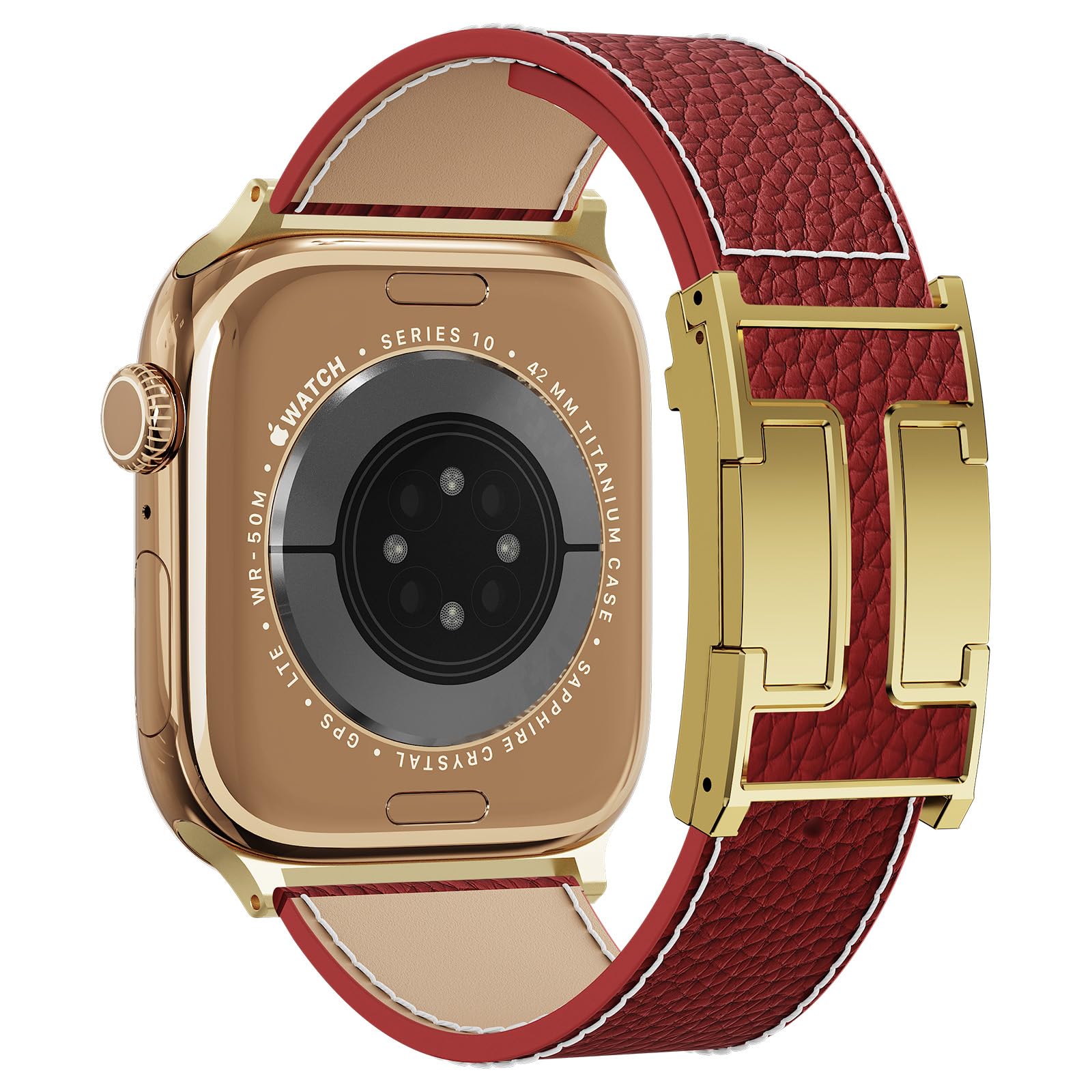 Leather Watch Band with Magnetic Buckle,Dressy Apple Watch Ultra Leather Band Rugged Durable Replacement Strap for Men & Women — view 35