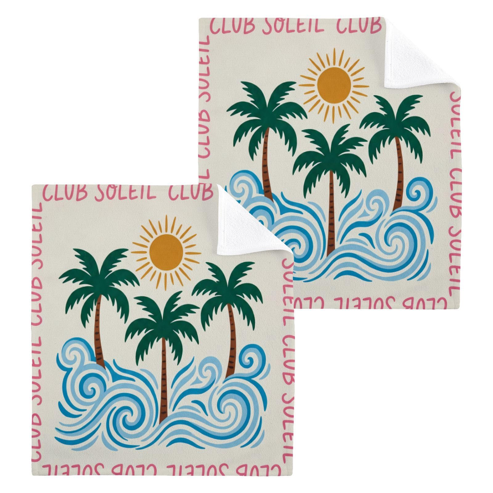 BOESI Club Soleil Palm 12x12in Cotton Washcloth,Face Towel