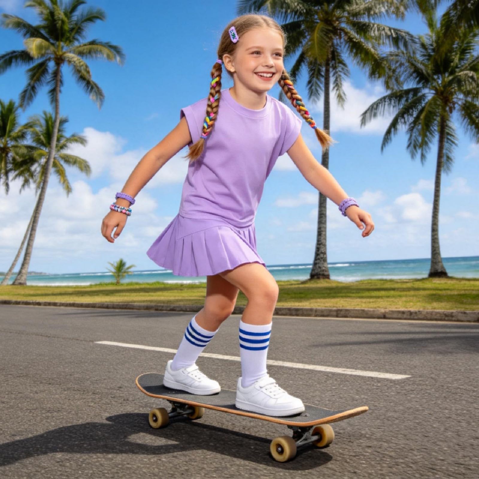 Traje de tenis para niña, camiseta sin mangas y falda de tenis, falda plisada con bolsillos interiores, traje deportivo para golf, bádminton y monopatín — view 9