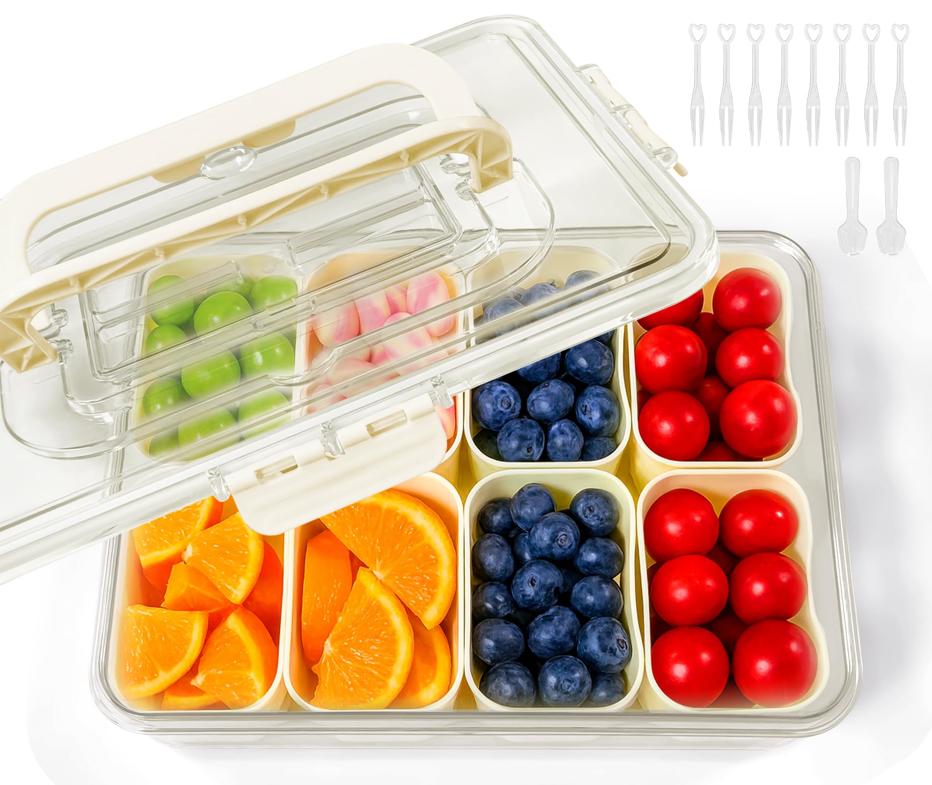 Contenitore Per Snack Portatile Con 8 Scomparti, In PP, Lavabile In Lavastoviglie, Con Coperchio E Manico, 29,5x22,5x7 Cm