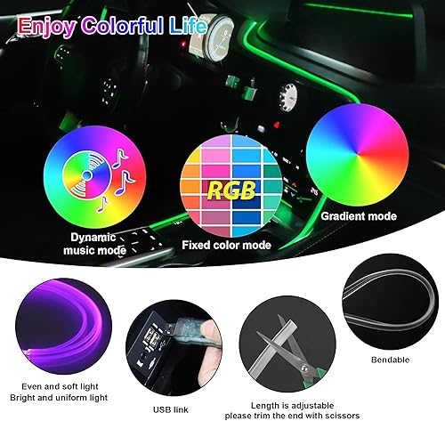 Miniatura 3 de LivTee Luces LED inteligentes para interiores con puerto USB, tira de luces LED de fibra óptica, control de aplicación inalámbrico, sincronización