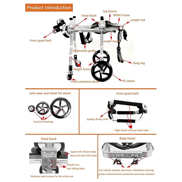 Foto 7 de 8 de KROITY Silla de Ruedas para Perros Silla de Ruedas Ajustable para Mascotas de 4 Ruedas Adecuado…