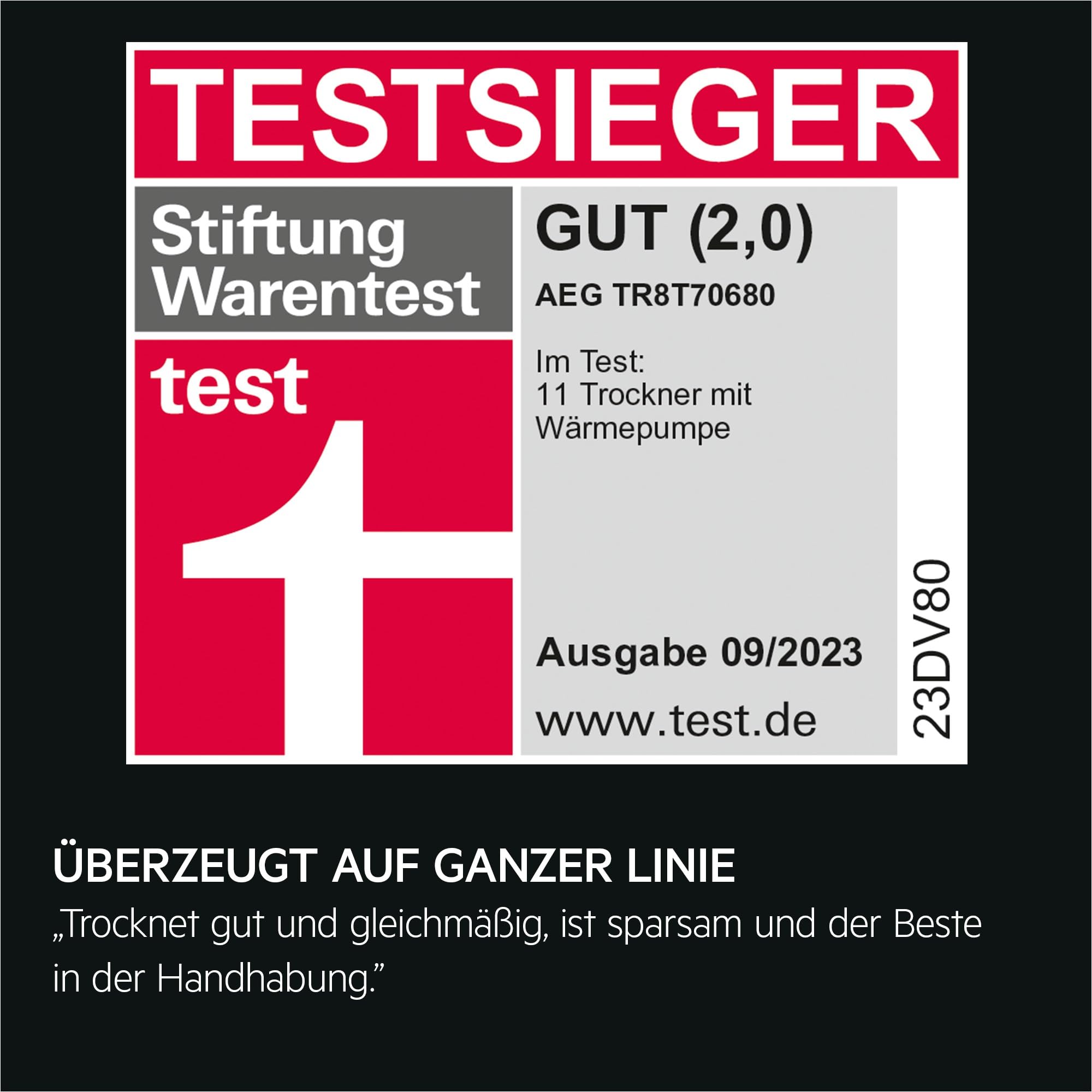 AEG Wärmepumpentrockner 8 kg, Serie 8000: AbsoluteCare Wolle- und Seidetrocknung, Testsieger der Stiftung Warentest, Energiekl. C, Energiesparend, Trommelbeleuchtung, Knitterschutz, TR8T70680 - 2