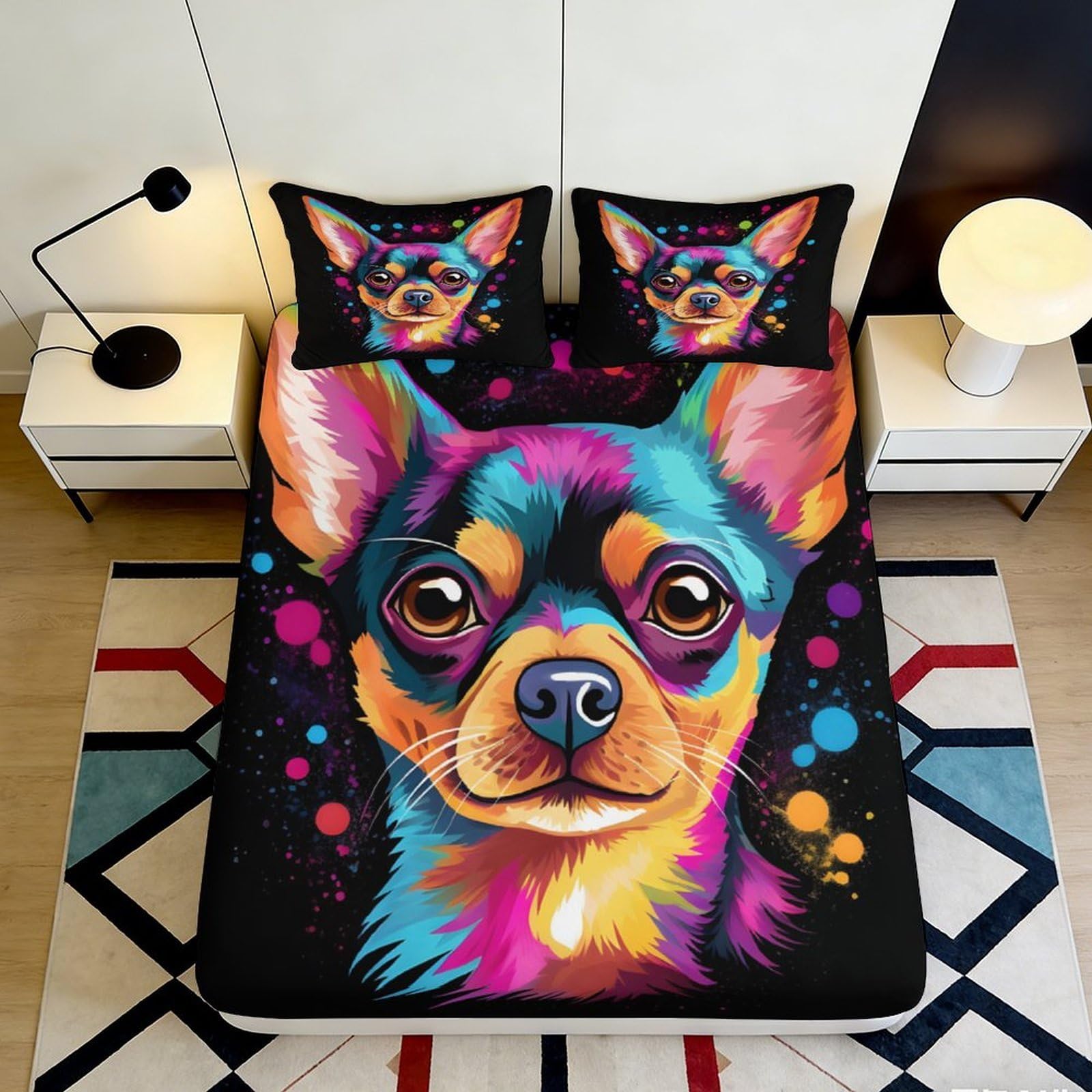 3D Printed Cute Dog Fitted Sheet Microfiber Bedroom Bedding Set Deep Pocket Non-Slip Artistic Dog Mattress Fitted Cover Full Wrap Washable 200x200x25cm 90x200x25cm