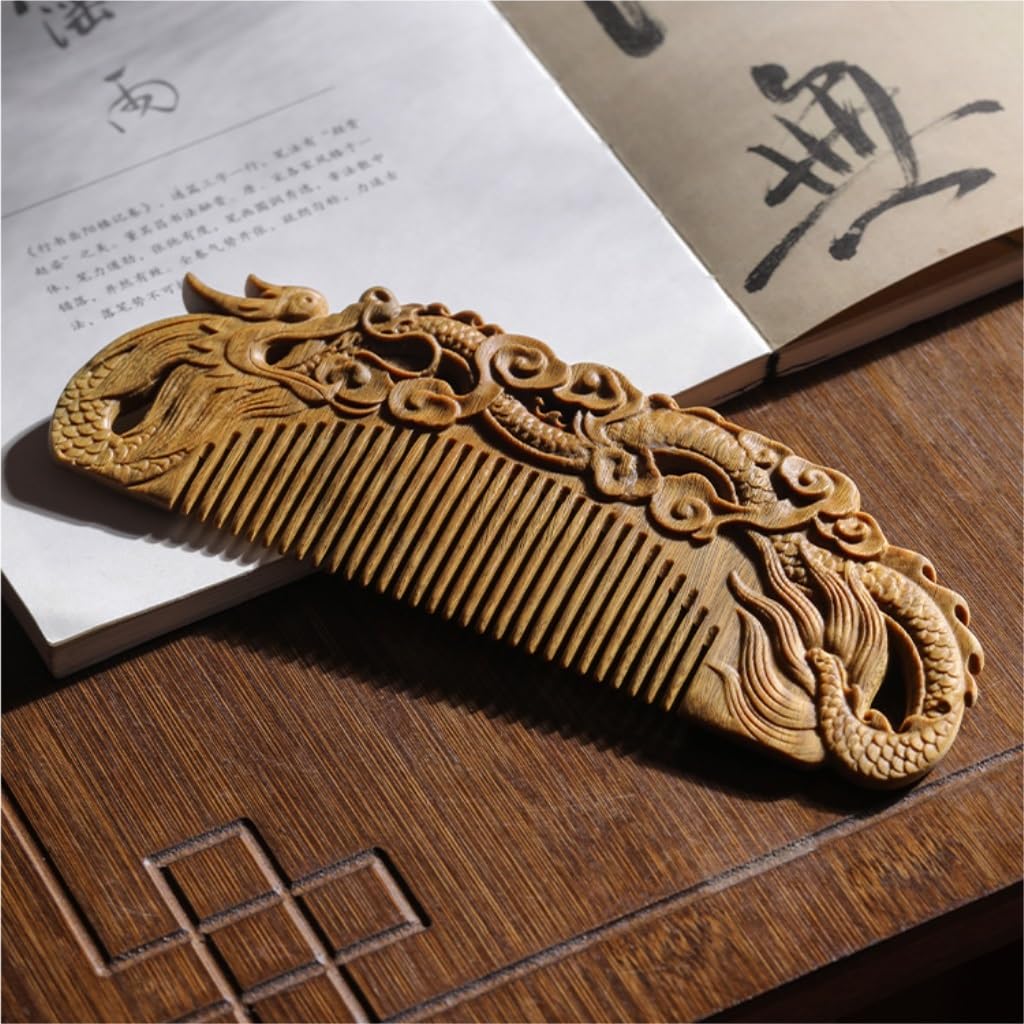 Peruka Grzebień Dragon Carved Comb Solid Wood Short Hair Comb Long Hair Comb Suitable for Beard, Hair, Styling Design Duże grzebienie do włosów