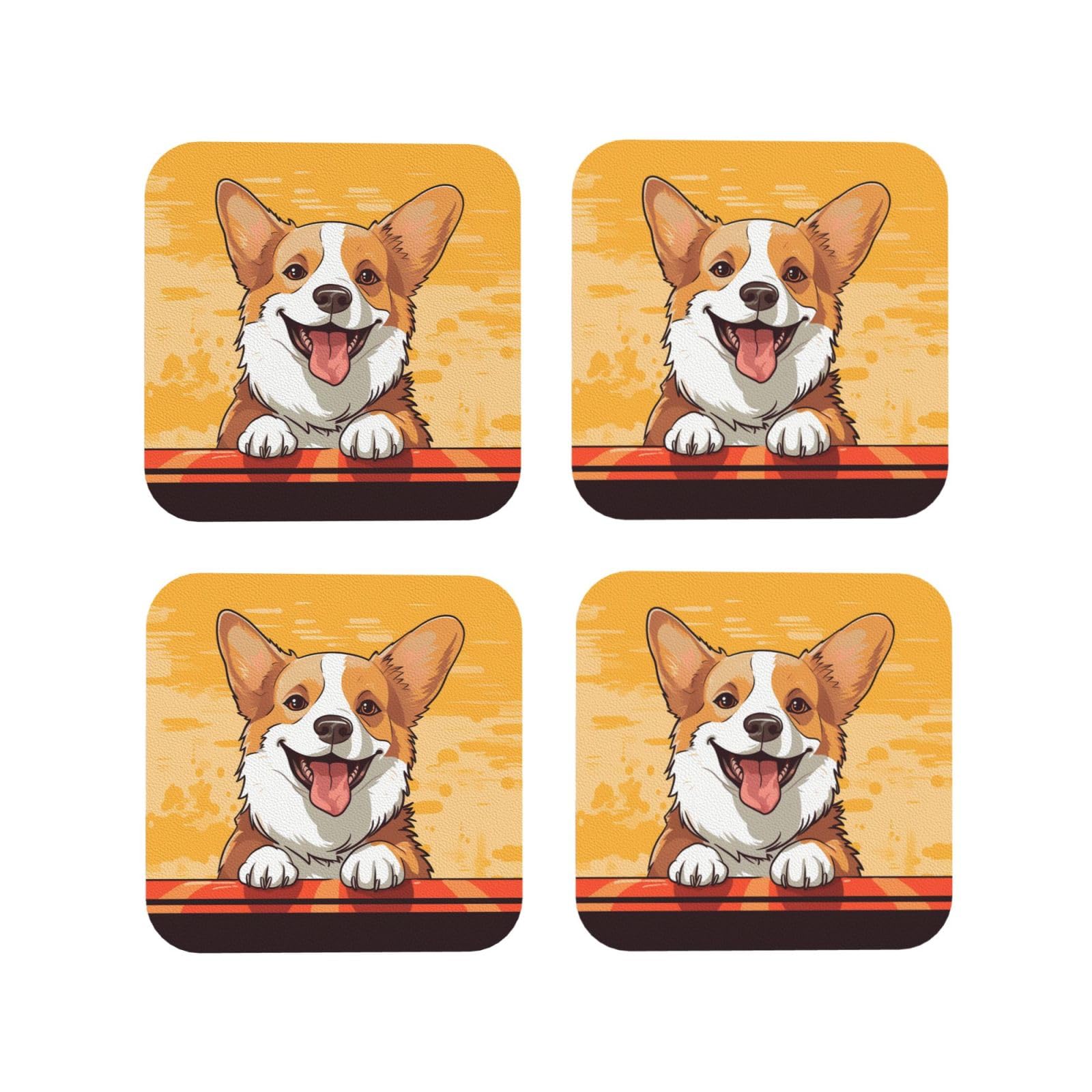 4pcs Drink Coasters for Tabletop Protection, 4" Leather Coasters for Drinks, Cute Corgi Dog Cup Coasters for Coffee Table Decor, Non-Slip Drinking Cup Mat for Hot Or Cold Drink