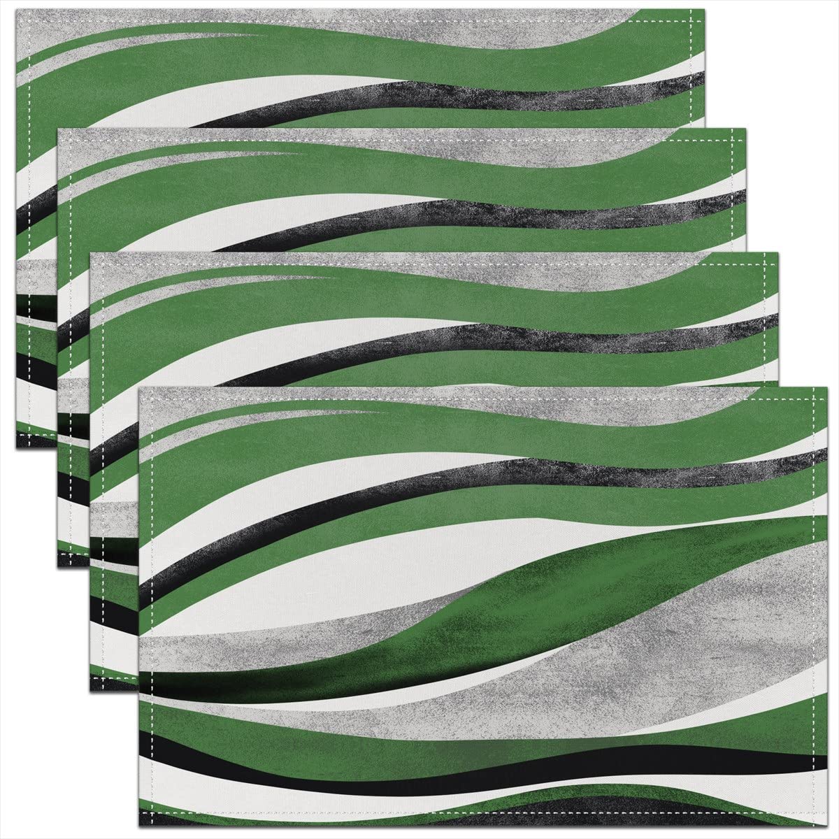 Green Grey Stripe Table Place Mats, Set 45x30cm Placemats Set of 4 for Geometric Placemat for Kitchen Dining Table Indoor Outdoor Set Modern Striped Art