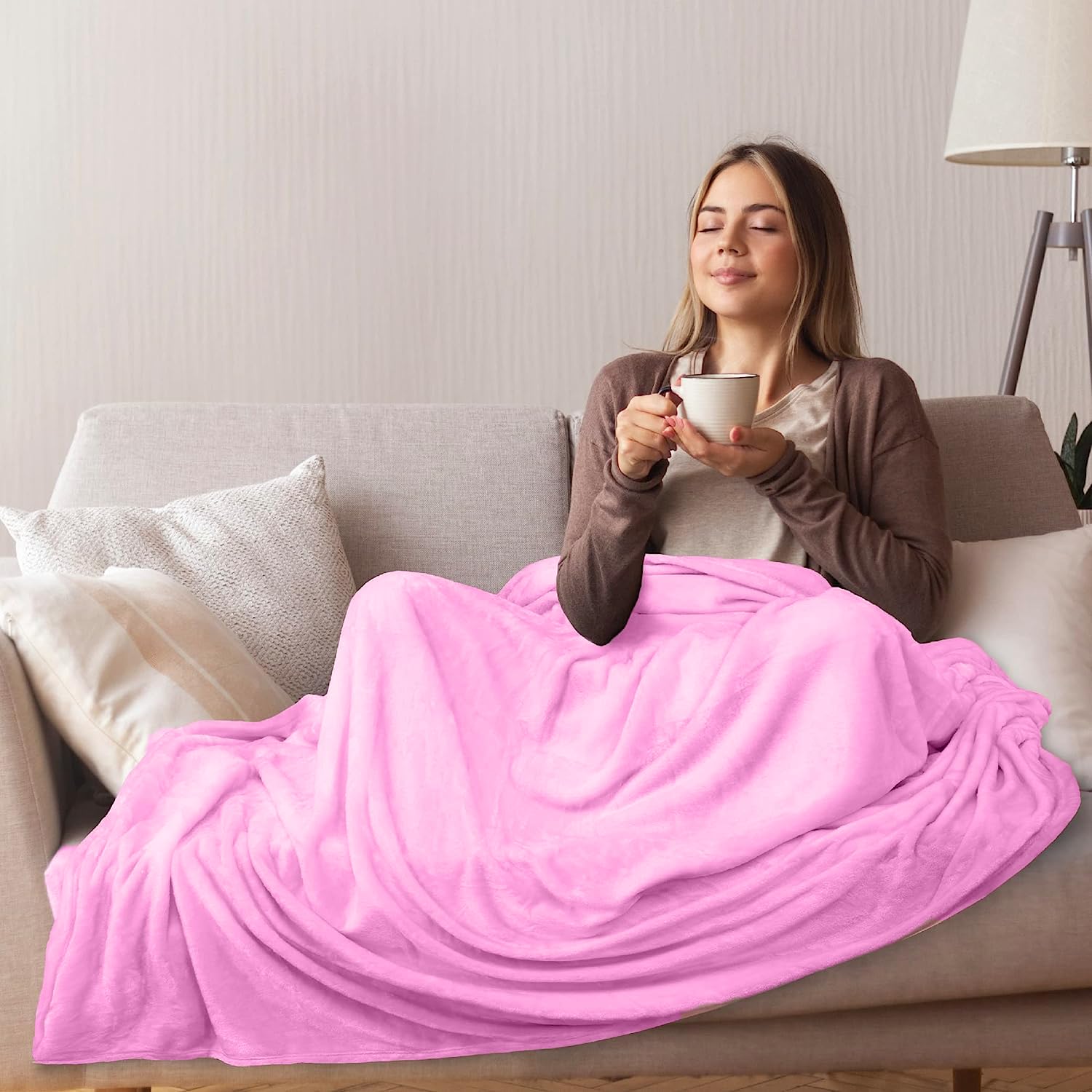 Coperta Ponderata 6kg Per Divano - Plaid Soffice Minky 140x200 Cm, Terapeutica Antistress, Rosa - Foto 4