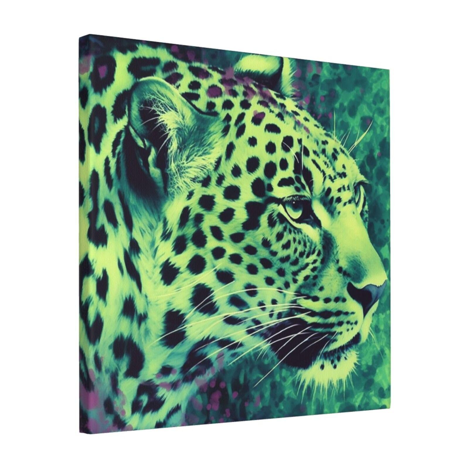 FodPand Green Leopard Canvas Wall Art for Living Room Wall Decor 16"x16" Modern Artwork Painting Pictures Hanging Canvas Prints Aesthetic Wall Art for Bedroom Bathroom Office Wallart Decor