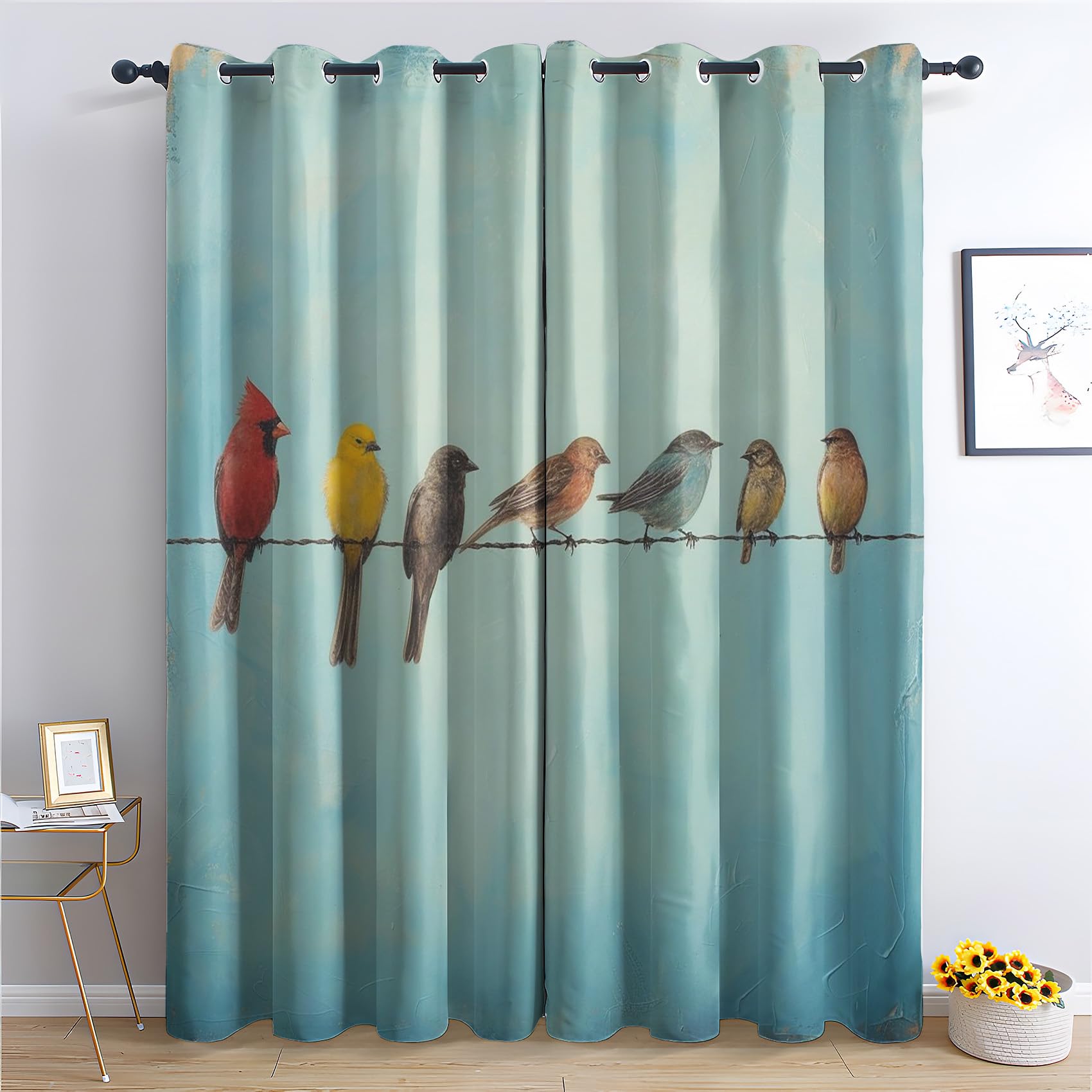 Phtbz Birds on Wire Blackout Curtains for Bedroom Living Room, Bird Curtains & Home Decor, Birds on a Wire Window Curtains, Thermal Room Darkening