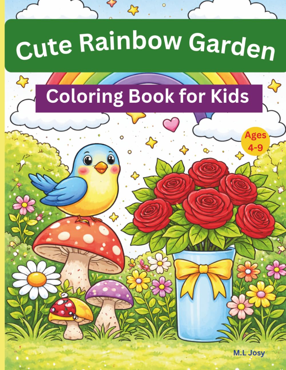 Cute Rainbow Garden Coloring Book for Kids Ages 4-9: Fun and Easy Coloring Pages with Flowers, Cute Animals, Rainbows, Mazes, and Magical Nature Scenes|8.5 x 11 inch |102 pages