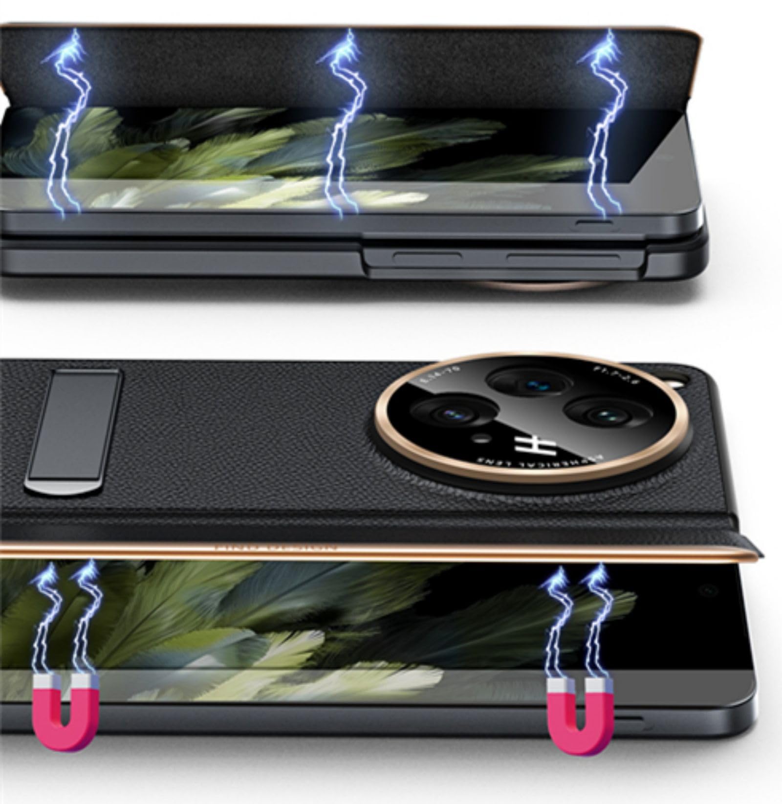 für OnePlus Open Ständer Klapphüllen,Leder Magnetic Flip Folio Case für OnePlus Open/Oppo Find N3(8)