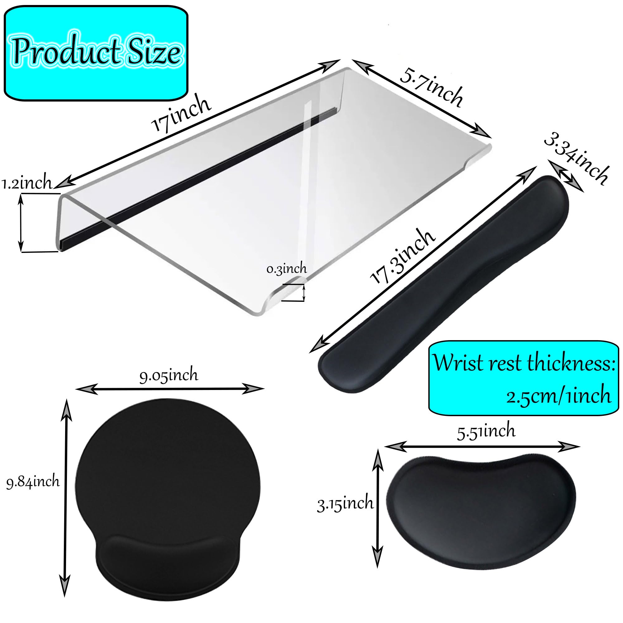 4pcs New Acrylic Tilted Computer Keyboard Stand with Mouse and Keyboard Wrist Rest Pad Computer Keyboard Holder Set for Office Desk,Home,School Supplies (Keyboard Stand)