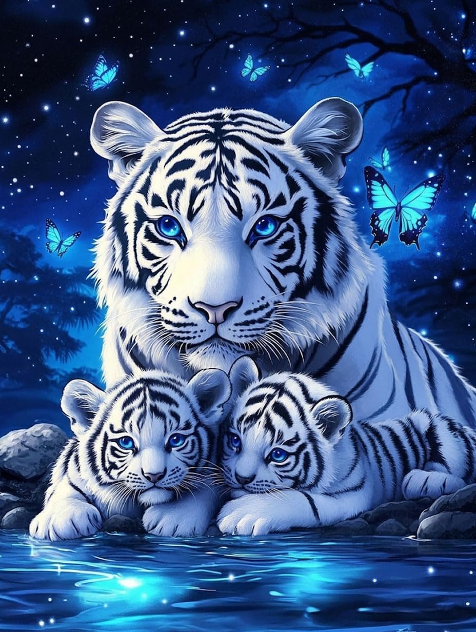 NAHUIGOOD Cross Stitch Kits for Adults, Stamped Cross Stitch Kits for Beginners, Needlepoint Cross-Stitch Patterns Embroidery Kits Arts and Crafts for Home Decor Starry Sky, Tiger11Ct50X70Cm