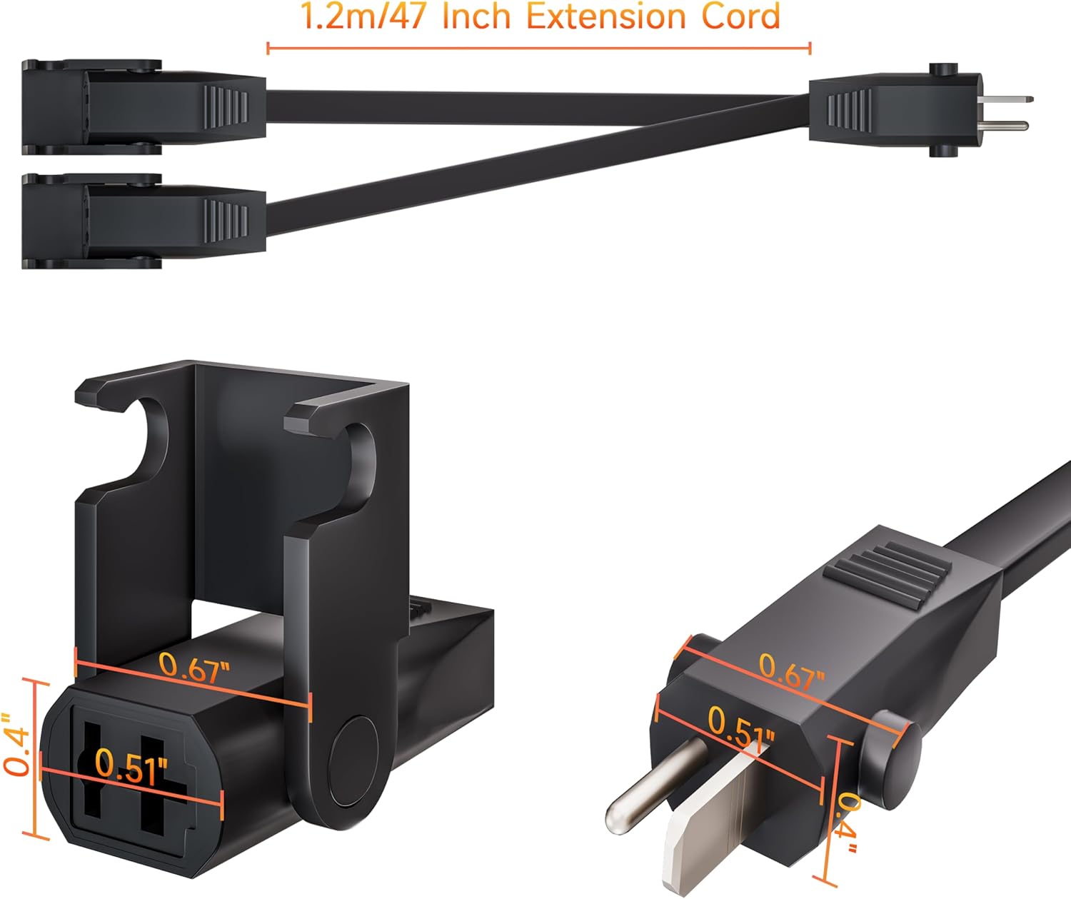Detailed dimensions of the Okin Y splitter cable connectors