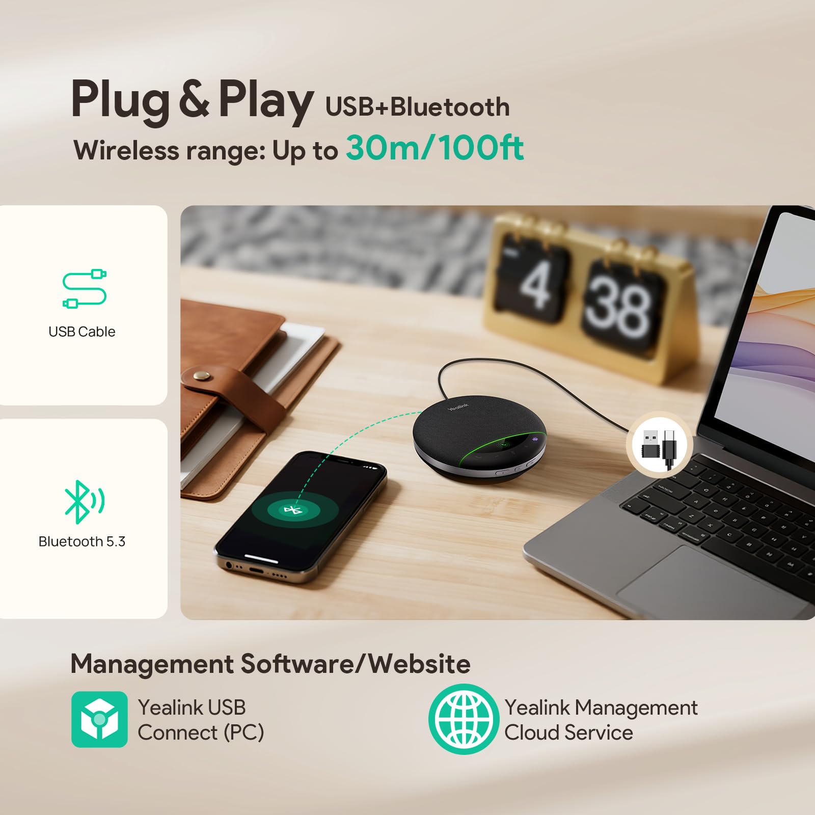 Yealink SP96 Altoparlante Bluetooth per conferenze, altoparlante wireless portatile con portata di 30 m, 6 microfoni ANC, 26 ore di autonomia in conversazione, microfono per conferenze per 12 persone