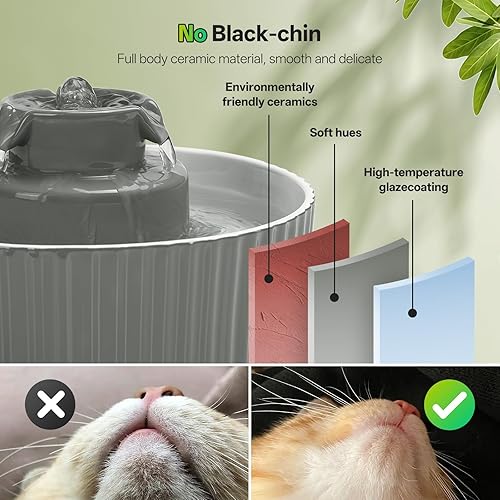 Miniatura 7 de Fuente de agua de cerámica para gatos, dispensador de porcelana de 2.1L70 onzas para beber mascotas con 4 filtros de repuesto y esponja, cuenco