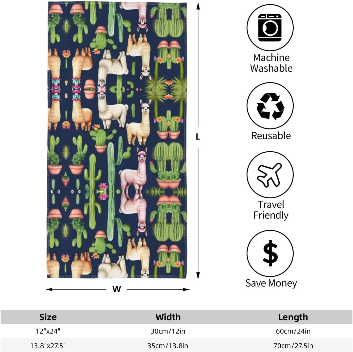 Llama Animal Alpaca Cactus Print Hand Towels for Kitchen, Decorative Bathroom Towels Decor Farmhouse Cute for Men Women Gifts