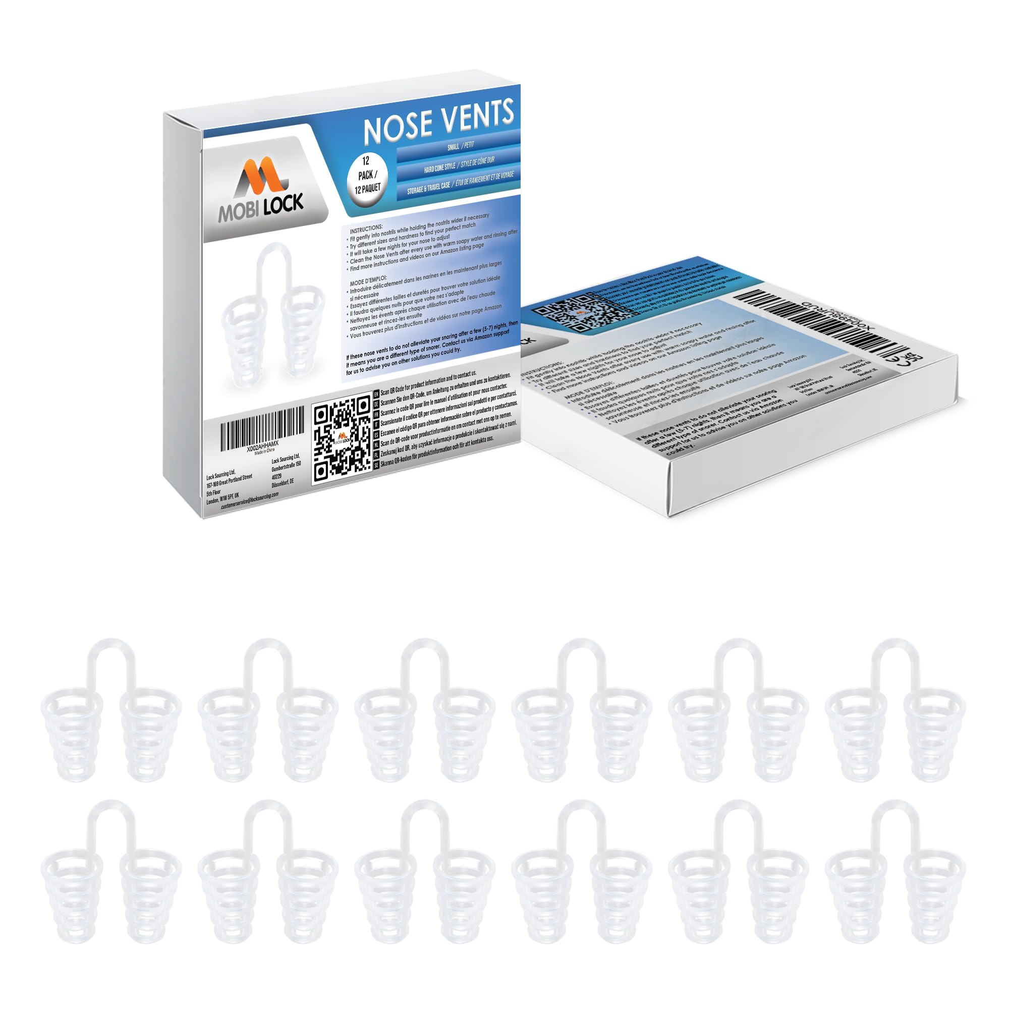 Nose Vent Sinus Relief Dilator (Pack of 12 Small Size) Hard Cone Vents - A Simple Solution for Nasal Snorers - Reusable Snoring Device to Enjoy a Peaceful Night's Sleep - by Mobi Lock