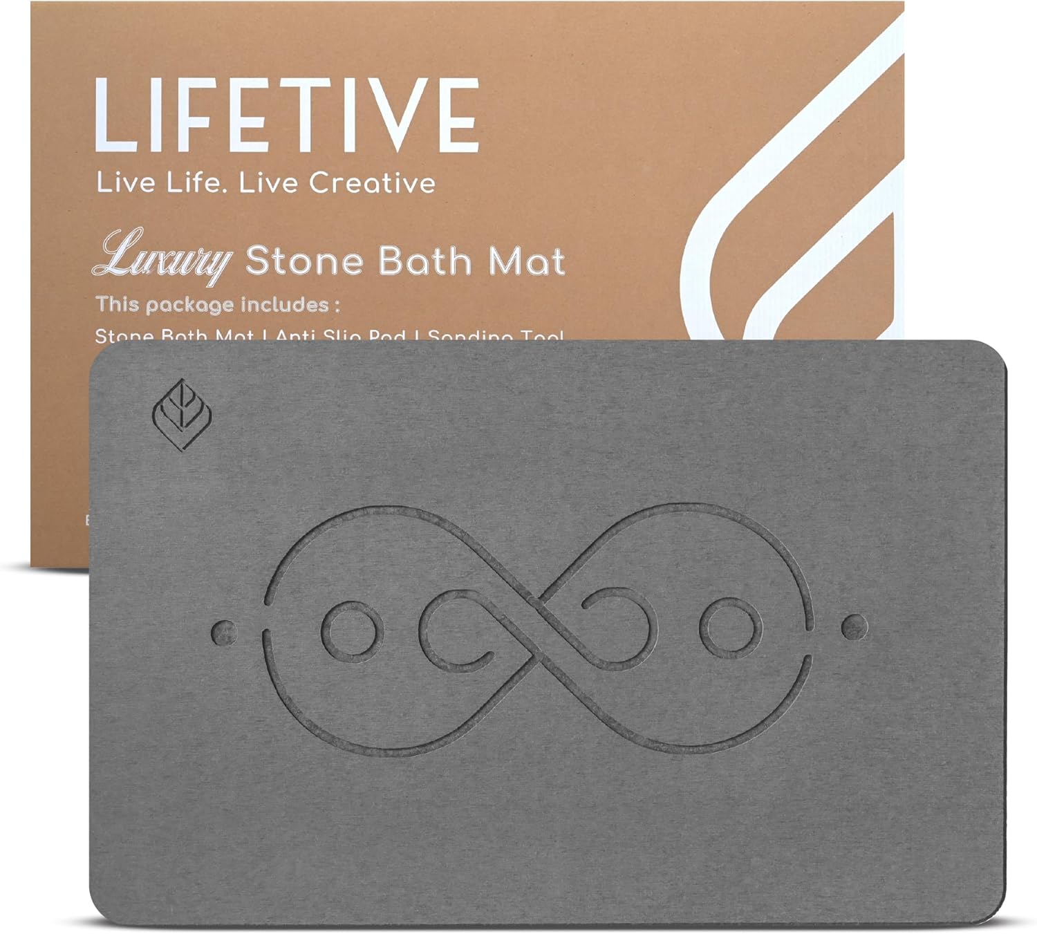 Luxury Stone Bath Mat — Diatomaceous Earth Shower Mat — Instant Absorbent Surface — Eco-Friendly & Modern (Water Slate)