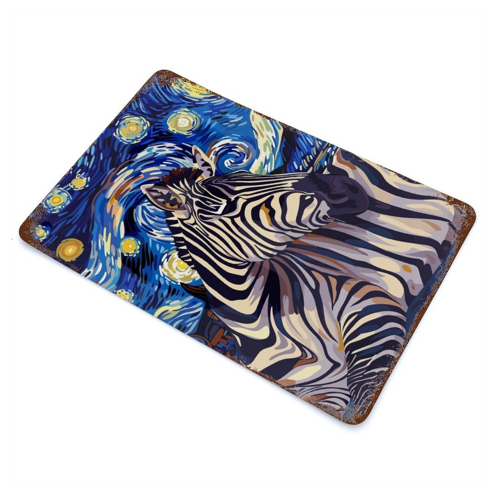 Garage Style Zebra in Starry Night Style Decorative Tin Sign 11.8"x7.9", Rustic Home Decor for Bar And Workshop