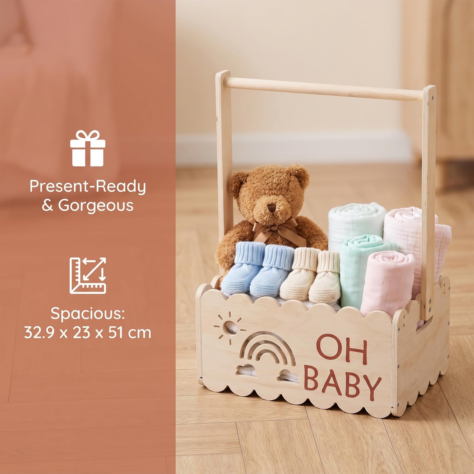 Skrzynia na Baby Shower: Rustykalna drewniana skrzynia na ubrania dla niemowląt - Dekoracja na Baby Shower - Duża do przechowywania ubrań dla noworodków, dziewczynek i chłopców
