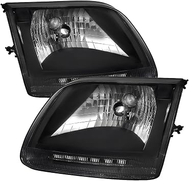 Carpartsinnovate Fits 97-02 Ford F150 Expedition Black Headlights Front Driving Lamps w/LED Bar