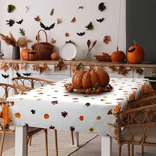 Miniatura 6 de Peryiter 4 manteles de Acción de Gracias, mantel de otoño de 54 x 108 pulgadas, diseño de calabaza, rectangular, de plástico, desechable, para mesa
