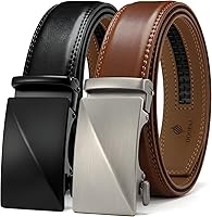 DOOPAI Men's 2 Pack Ratchet Dress Belt - 1 3/8" Genuine Leather, Adjustable 28-56", Cut to Size, Gift Boxed