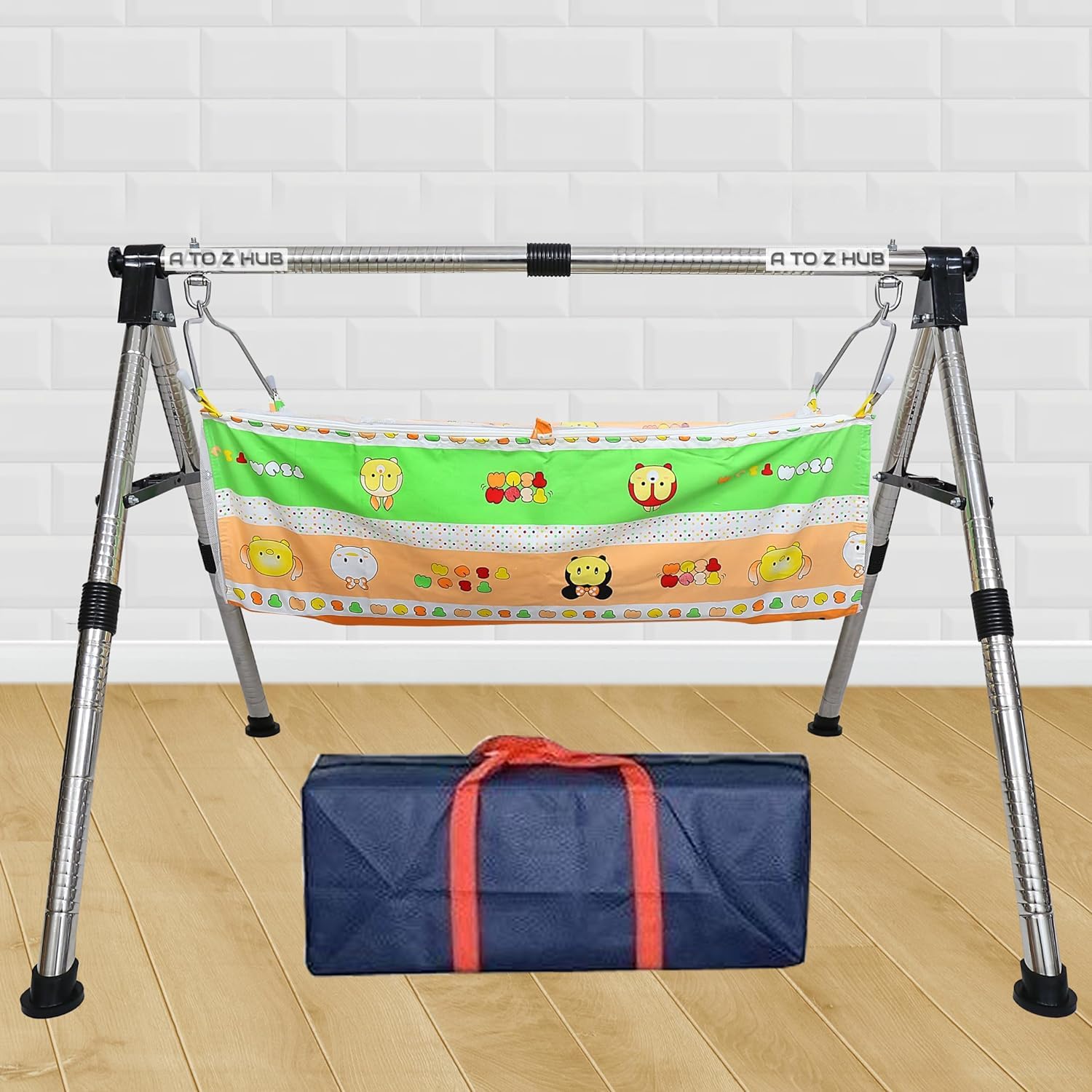 Stainless Steel Portable and Foldable ghodiyu with net Cloth. (Round Pipe Black)