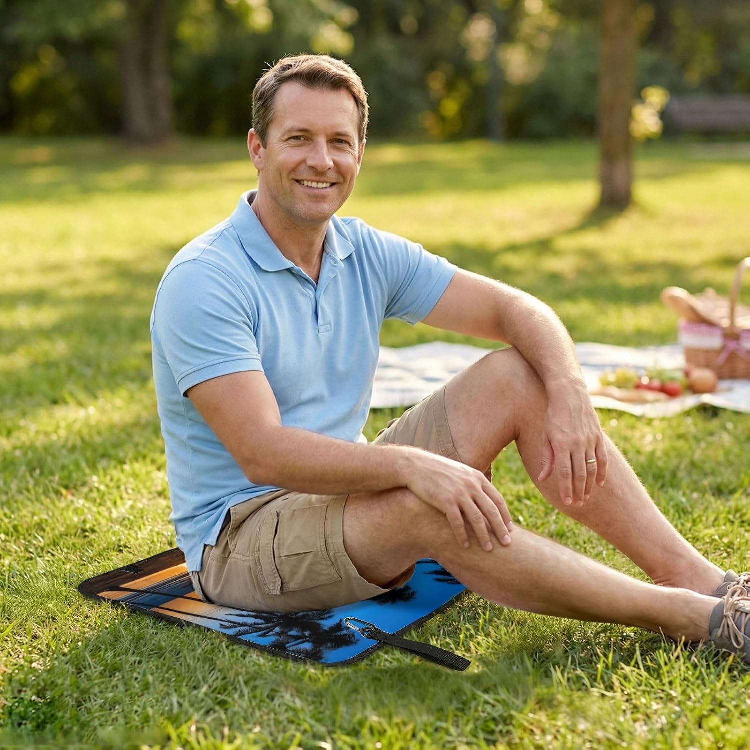(Hawaii Beach) Sitting Pad Foldable Seat Cushion Lightweight Camping Seat Mat with Hook for Outdoor Hiking Picnic Camping