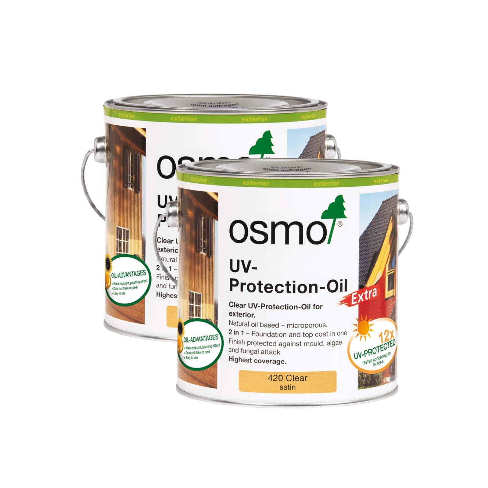 Bundle Pack 2x 2.5 litres Osmo Oil UV Protection 420 Extra Satin Clear Exterior
