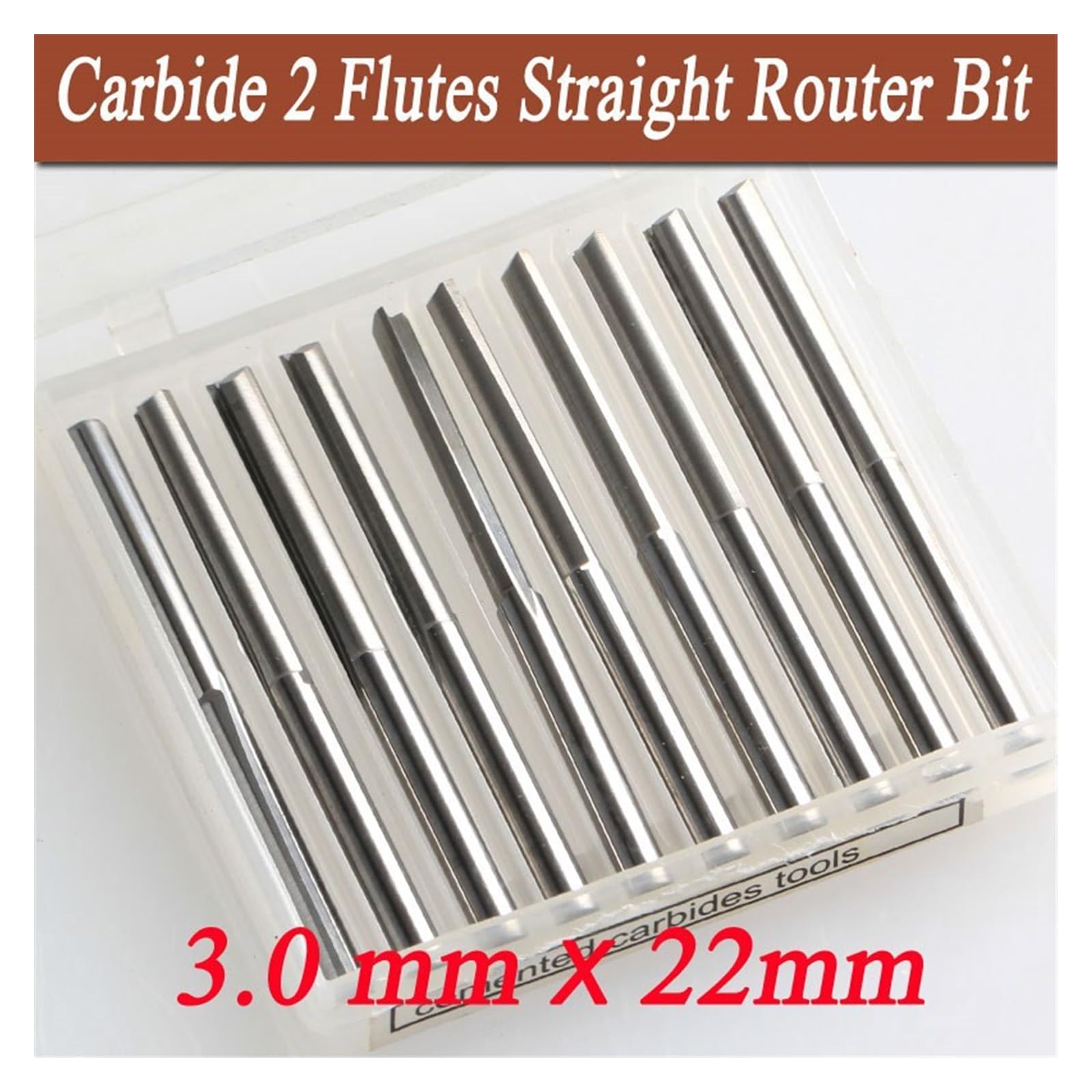 10 Uds 3.175 * 3,0 * 22mm 2 flauta cuchillo recto brocas de enrutador CNC, cortadores en madera, espuma tallada, madera contrachapada, MDF,PVC